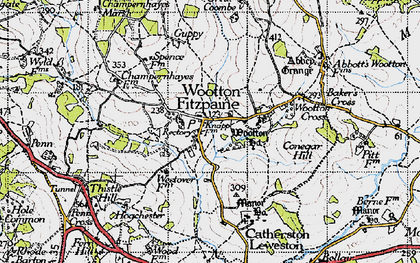 Old map of Wootton Fitzpaine in 1945