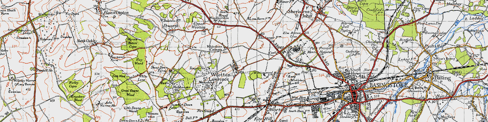 Old map of Wootton St Lawrence in 1945