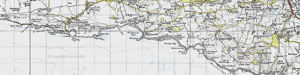 Old map of Worbarrow Bay in 1946