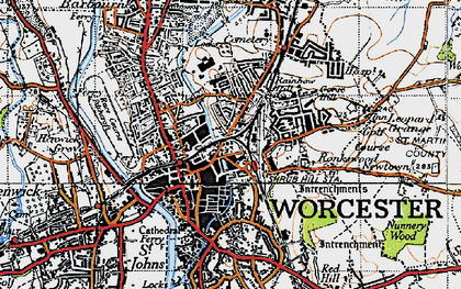 Old map of Worcester in 1947