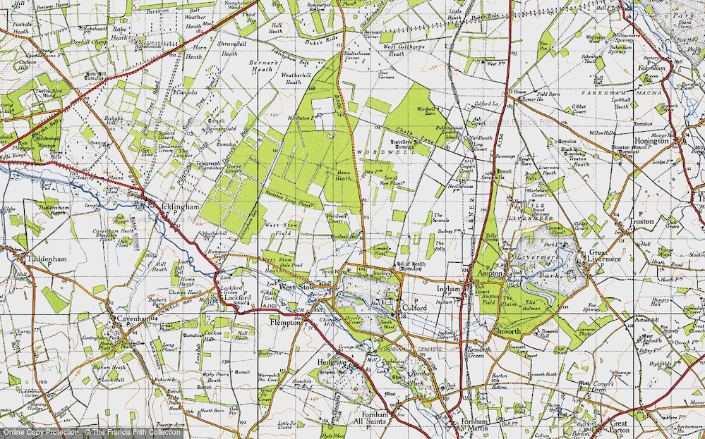 Old Map of Historic Map covering West Stow Field in 1946