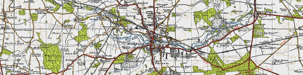 Old map of Worksop in 1947