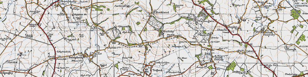 Old map of Bluestone Heath Road in 1946