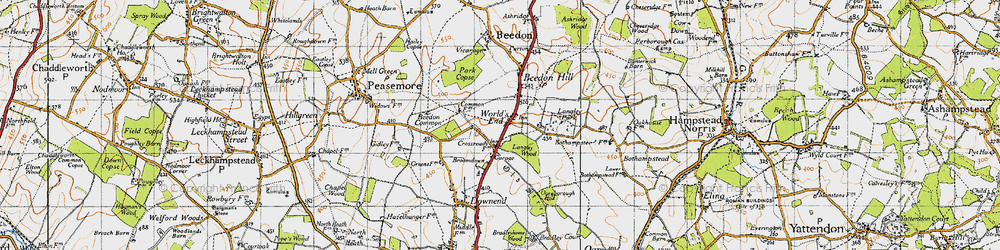 Old map of Beedon Common in 1947