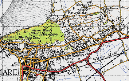 Old map of Worlebury in 1946