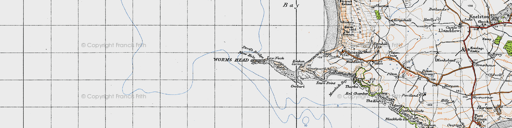 Old map of Worms Head in 1946