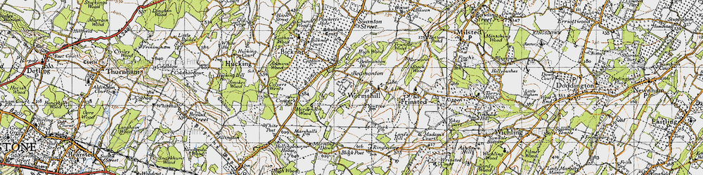 Old map of Wormshill in 1946