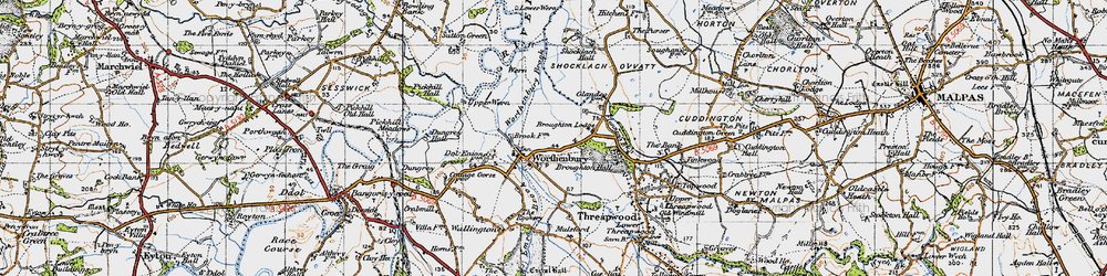 Old map of Worthenbury in 1947