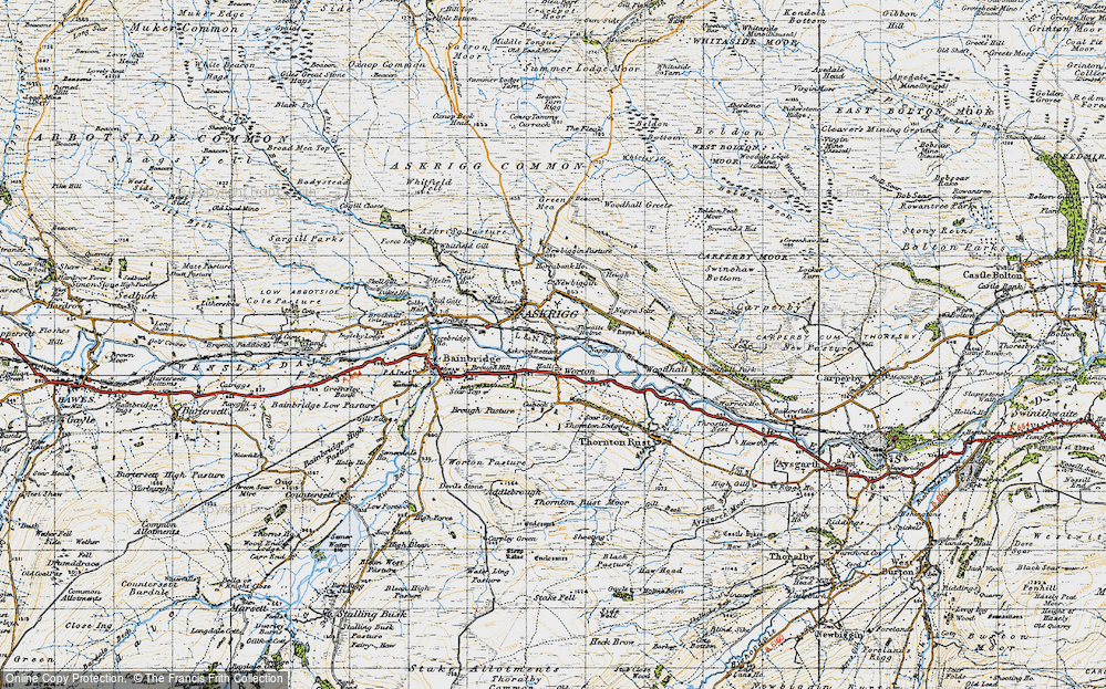 Old Map of Historic Map covering Askrigg Bottoms in 1947