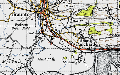 Old map of Braunton Down in 1946