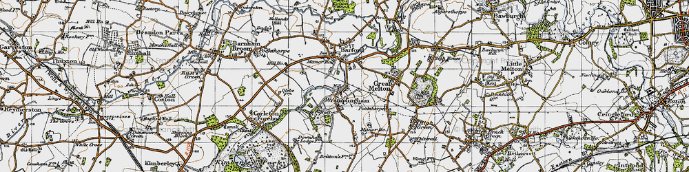 Old map of Wramplingham in 1945