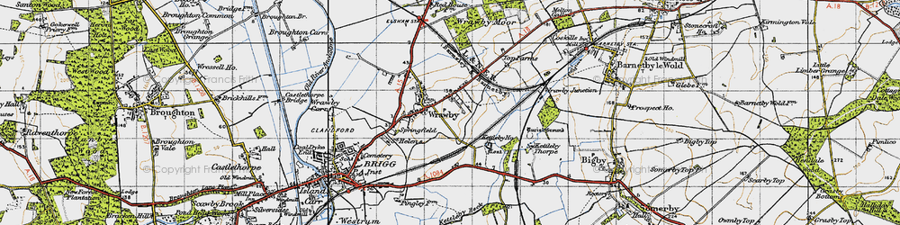 Old map of Wrawby in 1947