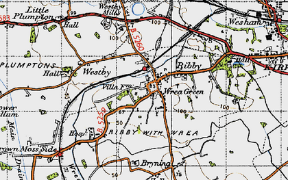 Old map of Wrea Green in 1947