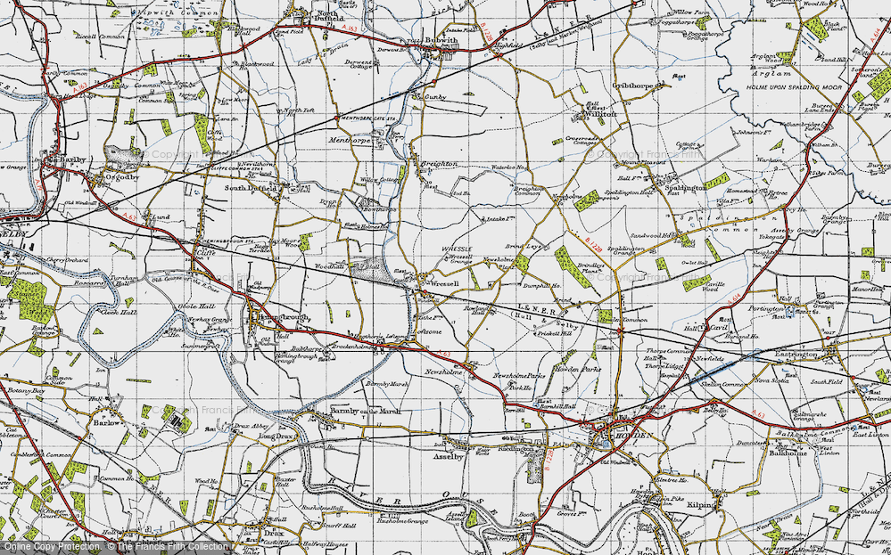 Old Map of Historic Map covering Wressle Grange in 1947