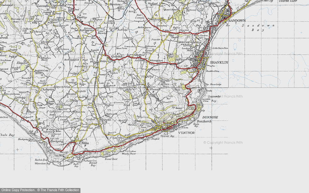 Old Map of Historic Map covering Appuldurcombe Ho in 1945