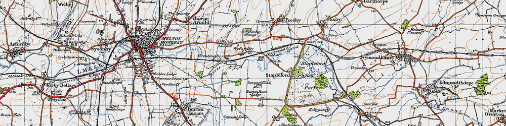 Old map of Wyfordby Grange in 1946