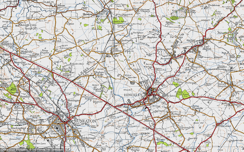Old Map of Historic Map covering Wykin Fields in 1946