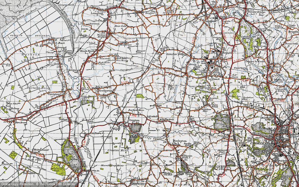 Old Map of Historic Map covering River Lostock in 1947