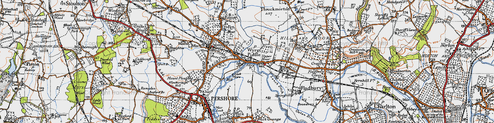 Old map of Wyre Piddle in 1946