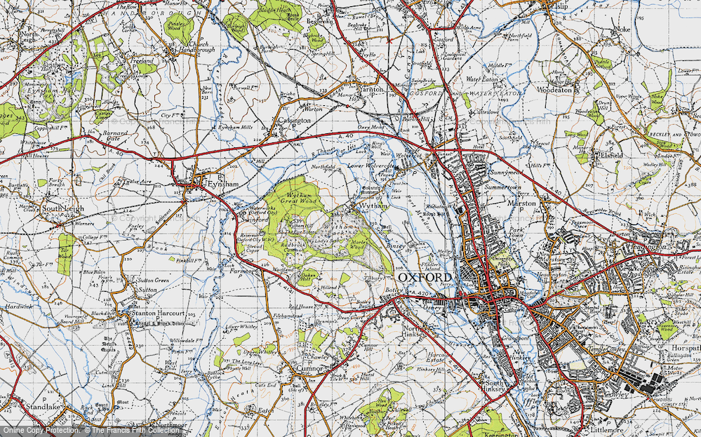Old Map of Historic Map covering Wytham Great Wood in 1946