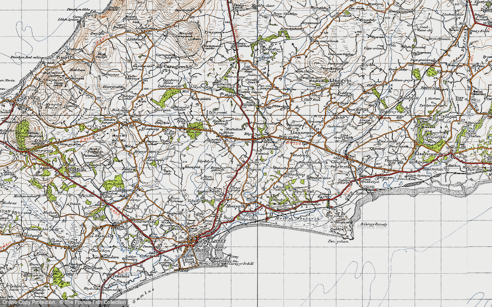 Old Map of Historic Map covering Afon Erch in 1947