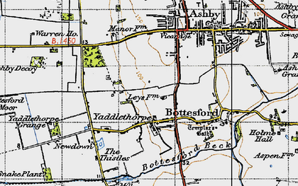 Old map of Bottesford Beck in 1947
