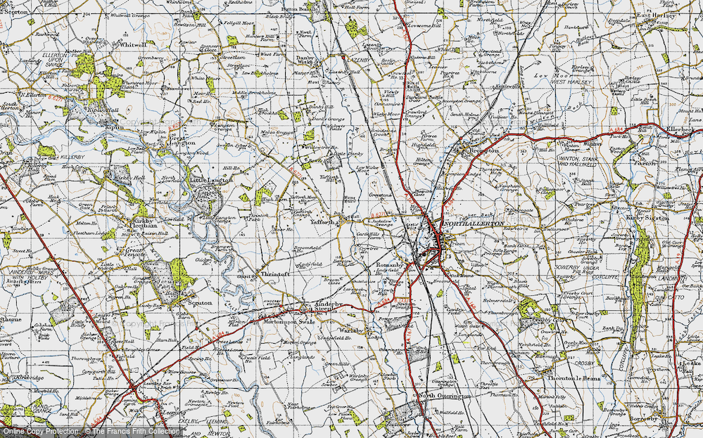 Old Map of Historic Map covering Yafforth Moor Ho in 1947