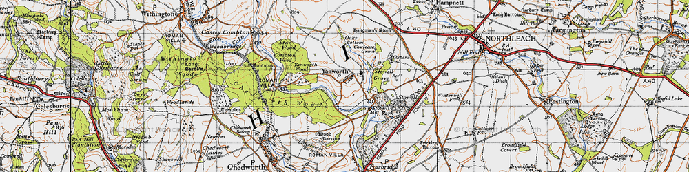Old map of Yanworth in 1946
