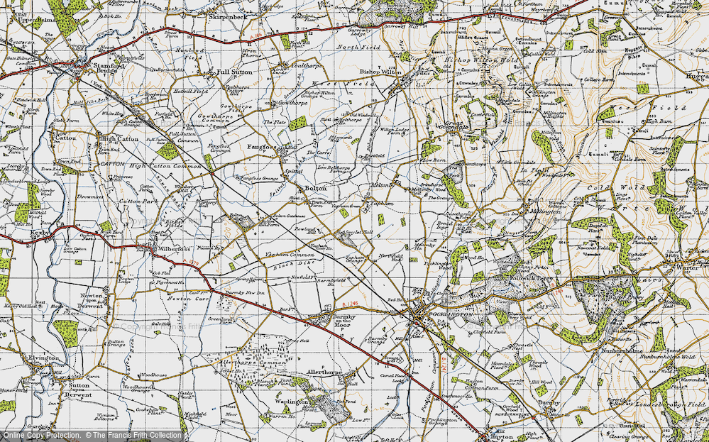 Old Map of Historic Map covering Yapham Common in 1947