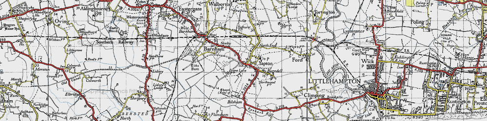 Old map of Yapton in 1945