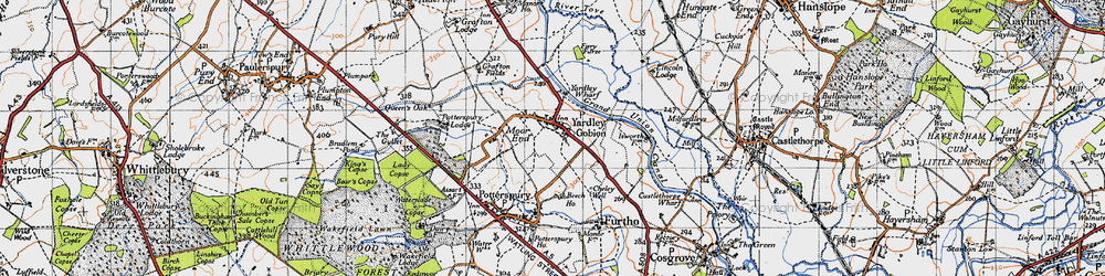 Old map of Yardley Gobion in 1946