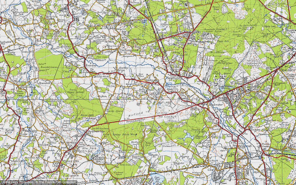 Old Map of Historic Map covering Yateley Green in 1940