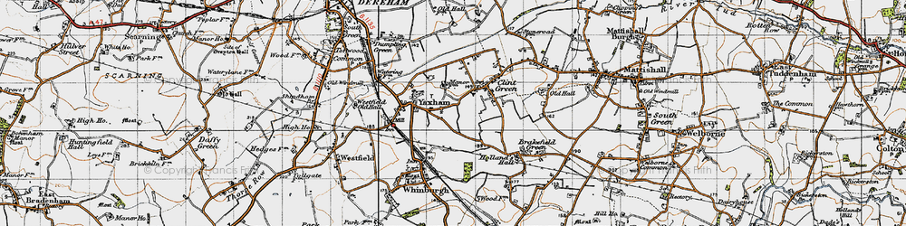 Old map of Yaxham in 1946
