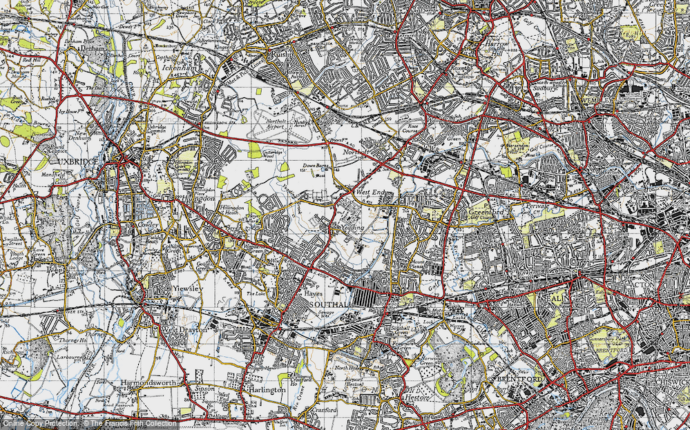 Old Map of Historic Map covering Yeading Brook in 1945