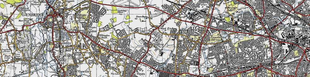 Old map of Yeading in 1945