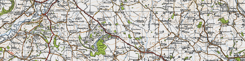 Old map of Yeldersley Hollies in 1946