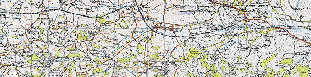 Old map of Yeoford in 1946