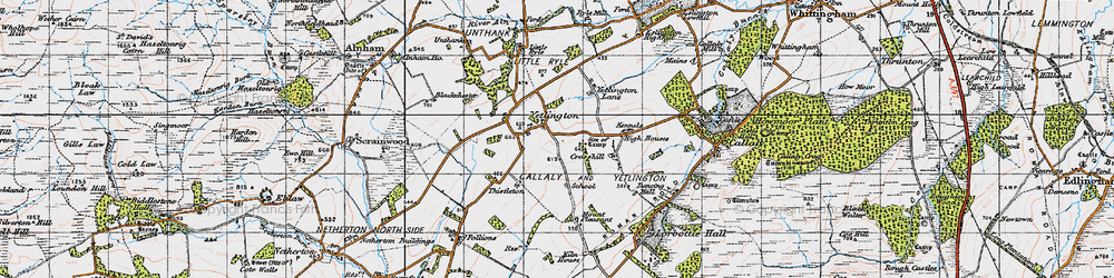 Old map of Yetlington Lane in 1947