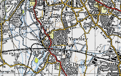 Old map of Yiewsley in 1945
