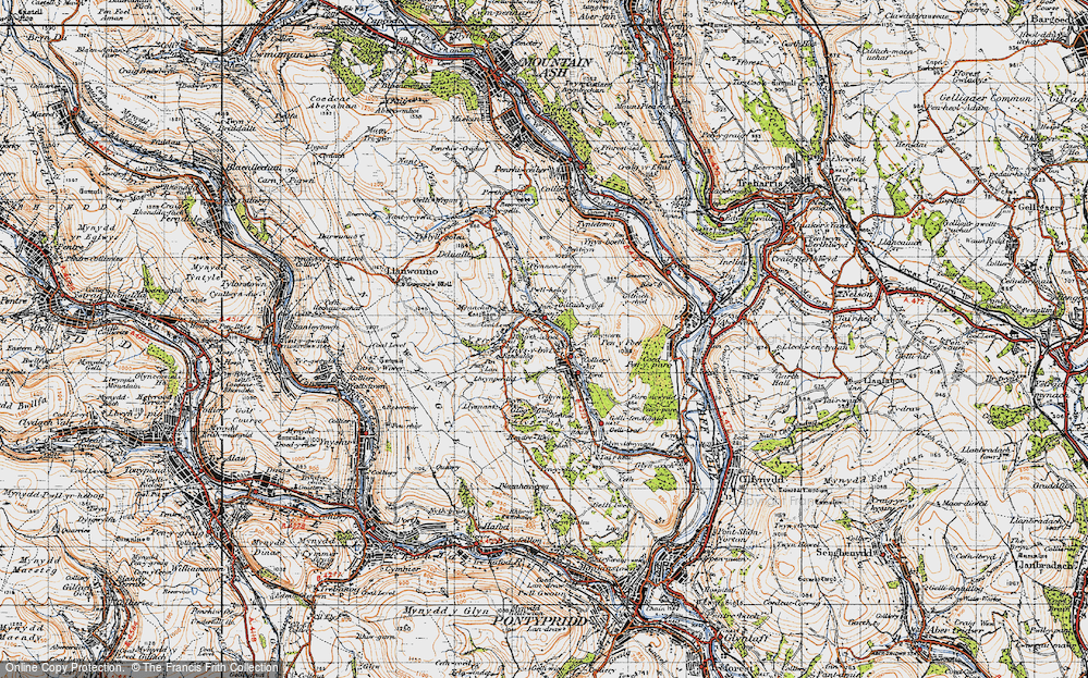 Old Map of Historic Map covering Y Ffrwd in 1947