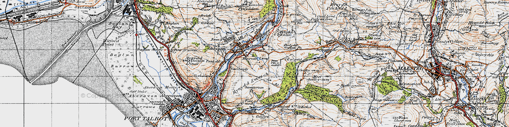 Old map of Ynysygwas in 1947