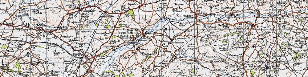 Old map of Yondercott in 1946