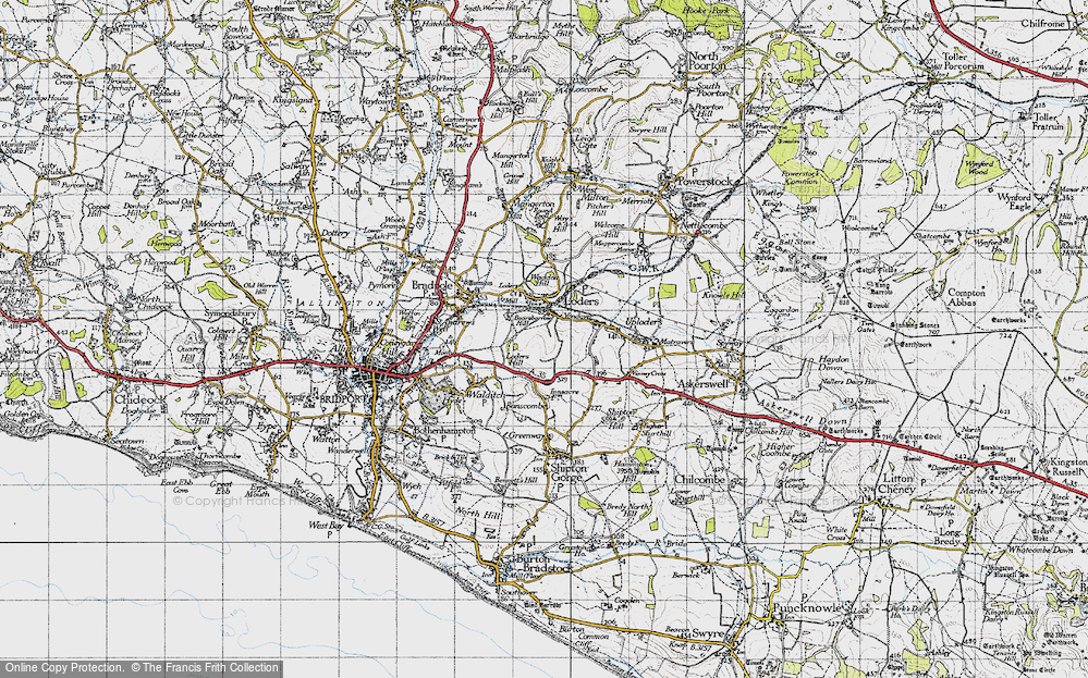 Old Map of Historic Map covering Boarsbarrow Hill in 1945