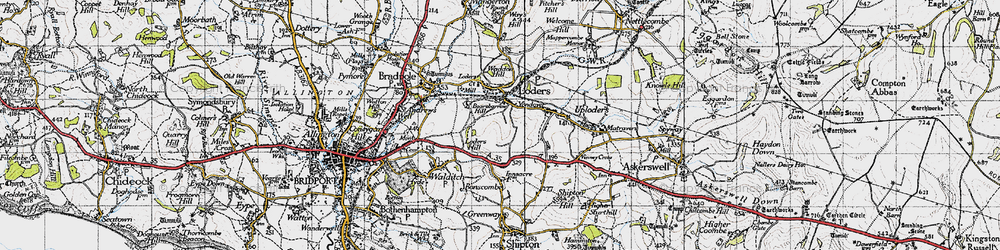 Old map of Boarsbarrow Hill in 1945