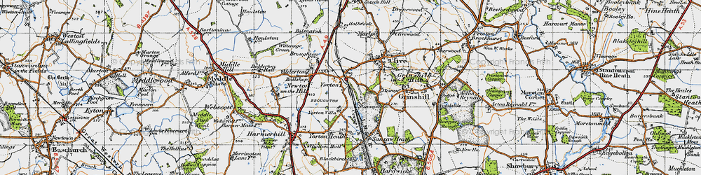 Old map of Yorton in 1947