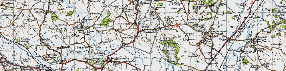 Old map of Yoxall in 1946