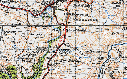 Old map of Ysbyty Cynfyn in 1947