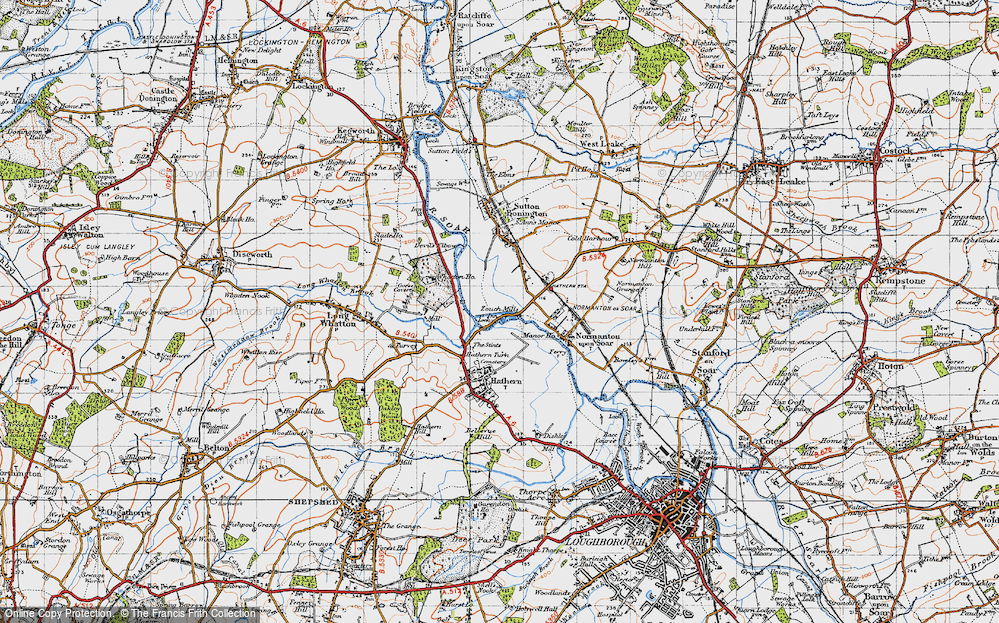 Old Map of Historic Map covering Whatton Ho in 1946