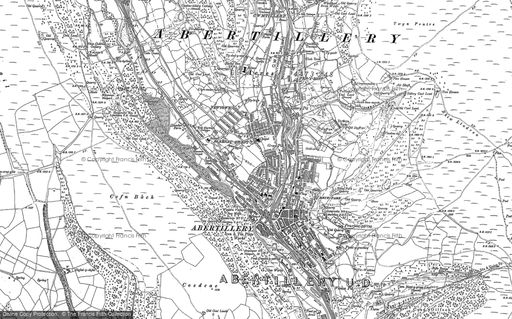 OLD ORDNANCE SURVEY MAP ABERTILLERY NORTH 1899 NEWTOWN COED GASTELLAU CWMTILLERY 