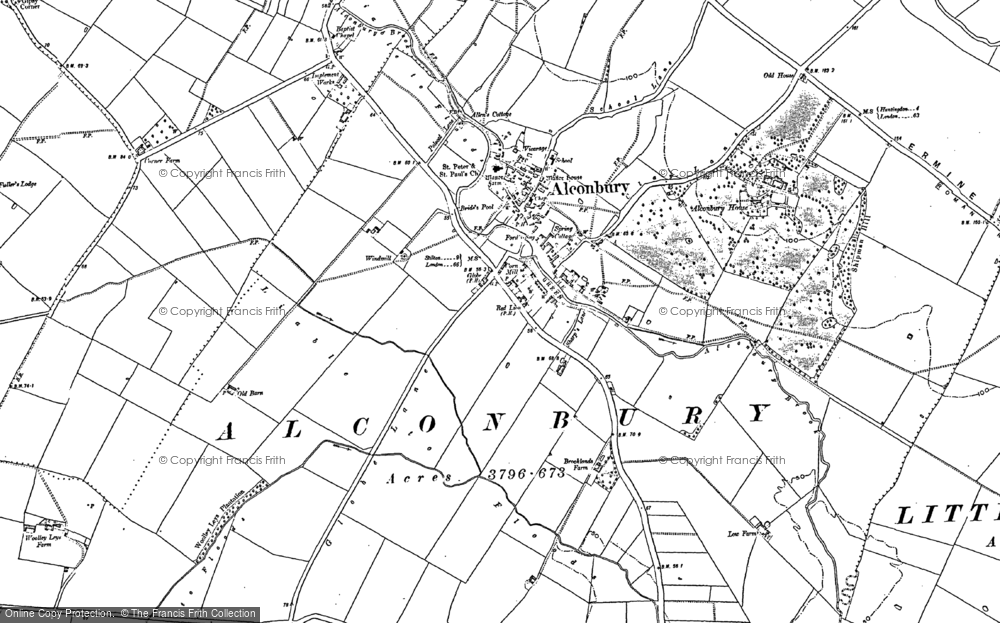 Old Map of Historic Map covering Alconbury Ho in 1887
